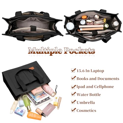 Barsine Laptop Tote Bag for Women - Large Work Bag with Multiple Pockets & Compartment, Cute Canvas Purse with Shoulder Strap4