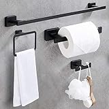 GERUIKE 4 Piece Bathroom Hardware Accessories Set,Matt Black Stainless Steel Towel Bar Sets Wall...