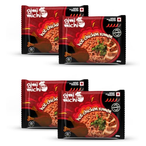 Gimi Michi | Hot Chicken Ramen | 100 g | Korean-Style Spicy Chicken Noodles with Bold Heat, Rich Umami & Savoury Balance | Easy to Make | Fiery Noodles in Minutes | Pack of 4