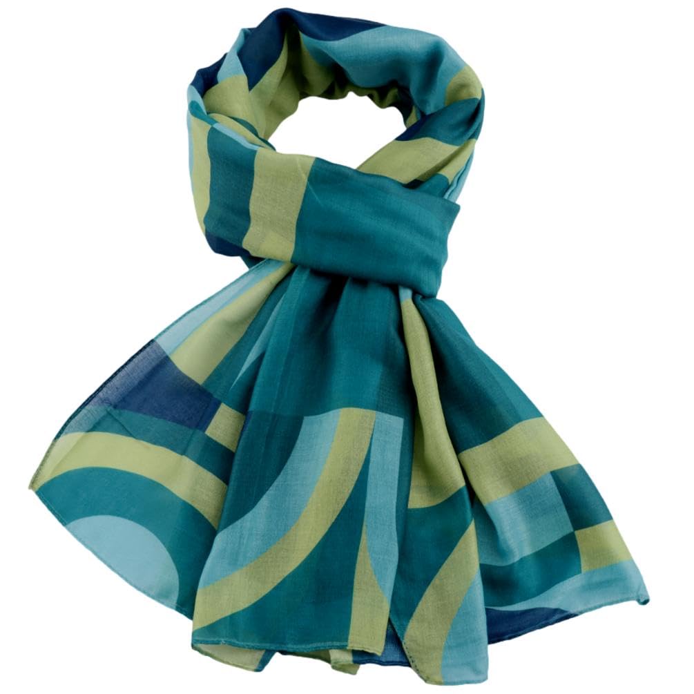 Purple Possum Green, Light Green, Pale Green, Dark Green, Forest Green, Sage Purple Possum® Geometric Pattern Scarf In Green Navy And Turquoise Blue