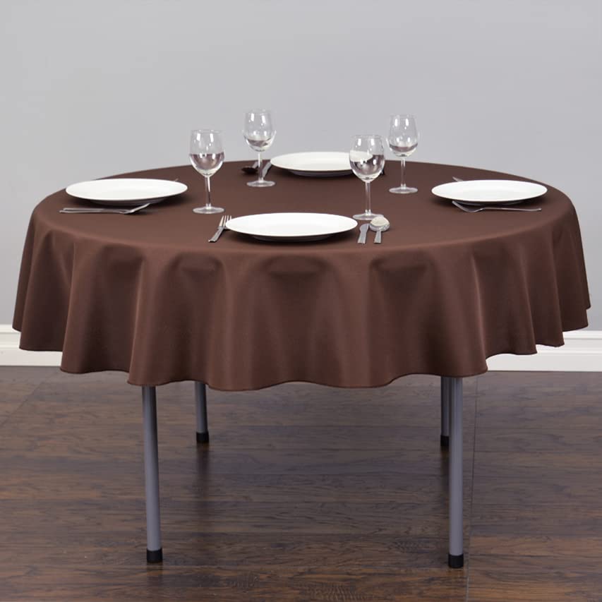 Nappe ronde polyester chocolat haut de gamme LinenTablecloth - 3