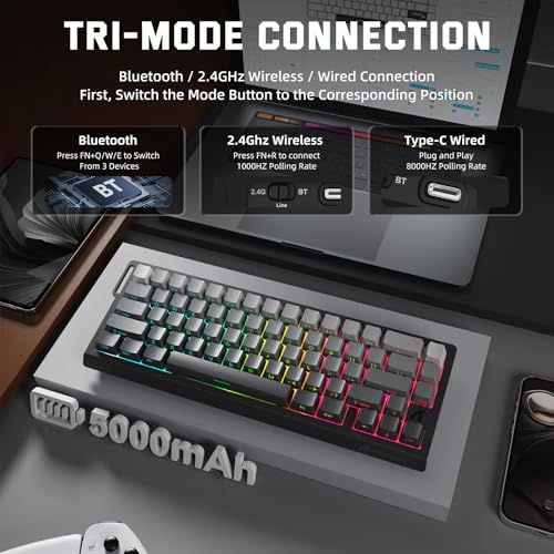 Image of ATTACK SHARK X68 PRO HE Wireless Rapid Trigger Gaming Keyboard with Adjustable Actuation,8K Polling Rate,Hall Effect Magnetic Switch,Hot-Swap,RGB Backlit,BT /2.4GHz /Wired,for FPS Games-Moonlit Night