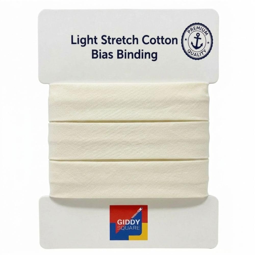 Cream Stretch Cotton Bias Binding Tape for Sewing, 30mm x 10m