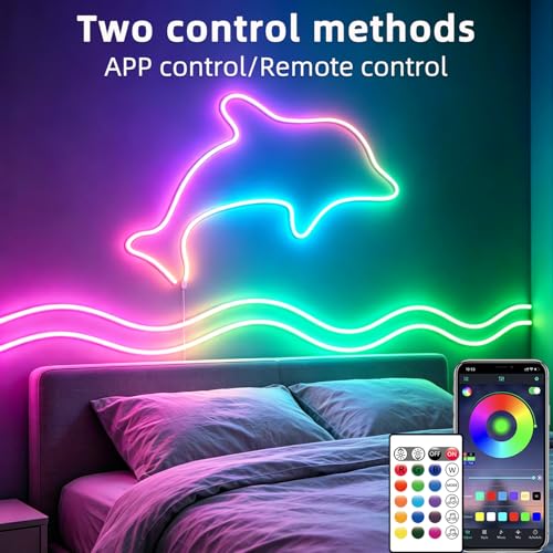 Image of segrass 16.4ft RGB LED neon Rope Lights LED neon Strip Lights Waterproof Flexible Neon LED Strip Lights,Led Lights for Bedroom