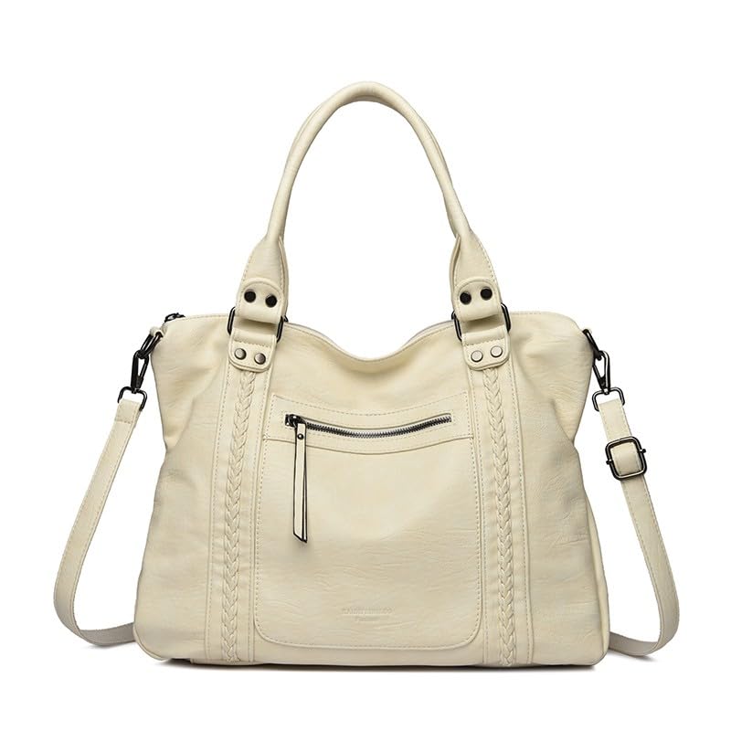 Bolso tote vintage para mujer, bolso de hombro retro de cuero vegano, gran capacidad, moderno bolso cruzado para trabajo y viaje miniatura 1