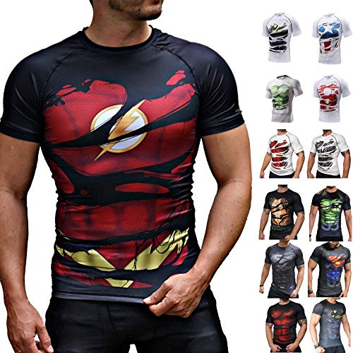 Khroom® Compressieshirt voor heren, korte mouwen, ademend, heldendesign, compressieshirt, functioneel onderhemd, voor fitness, gym, joggen