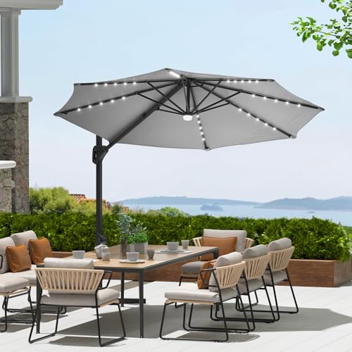 Garvee 10Ft Cantilever Patio Umbrella with 360° Rotation, Adjustable Tilt, Heavy-Duty 600D Oxford Fabric, Rust-Proof Aluminum Frame, Fits Most Stands, Without Base Weight