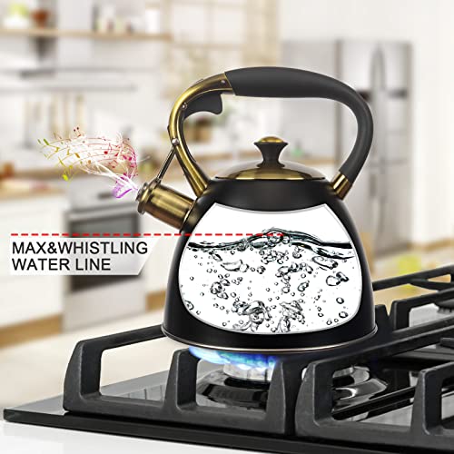 Luxgrace T15-BLACK Tea Kettle -2.9 Quart Tea Kettles Stovetop Whistling Teapot Stainless Steel Tea Pots thumb #3