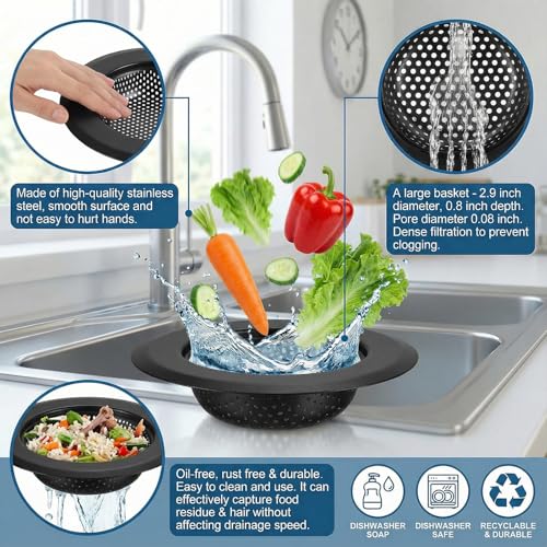 Coladores para desagüe de fregadero de cocina, acero inoxidable, diámetro 4.5 in, 2 piezas miniatura 3
