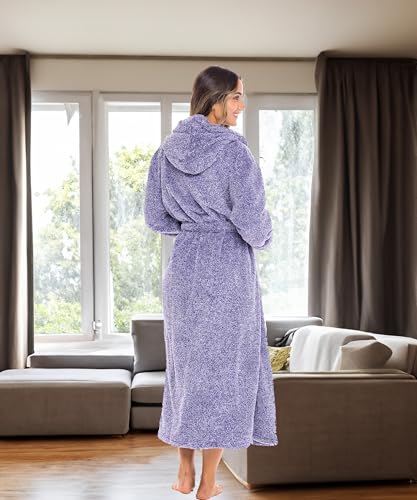 Image of Alexander Del Rossa Womens Fluffy, Fuzzy Robe for Women,Women's Long Hooded Robes, Plus Size