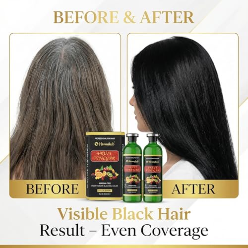 Image of Fruit Vinegar Gel Hair Color Black | 10 Minutes 100% Grey Coverage | A+B 500ml x 2 = 1000ml | Ammonia Free | Repairs & Colours Hair | For Men & Women | Made in India | Free Gloves | Hennahub