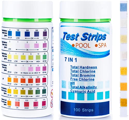 SuperCheck 7-in-1 Test Strips for Testing Chemicals Content in Pool and Spa, 7 Parameters, 100 Count, Swimming Pool Test Kit for Hardness, Chlorine, Bromine, pH, Alkalinity and Cyanuric Acid Levels SuperCheck 7-in-1 Test Strips for Testing Chemicals Content in Pool and Spa, 7 Parameters, 100 Count, Swimming Pool Test Kit for Hardness, Chlorine, Bromine, pH, Alkalinity and Cyanuric Acid Levels