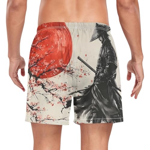 Mens Swim Trunks with Liner, Vintage Japanese Samurai Cool Quick Dry Beach Swim Shorts, Swimwear Bathing Suits S2