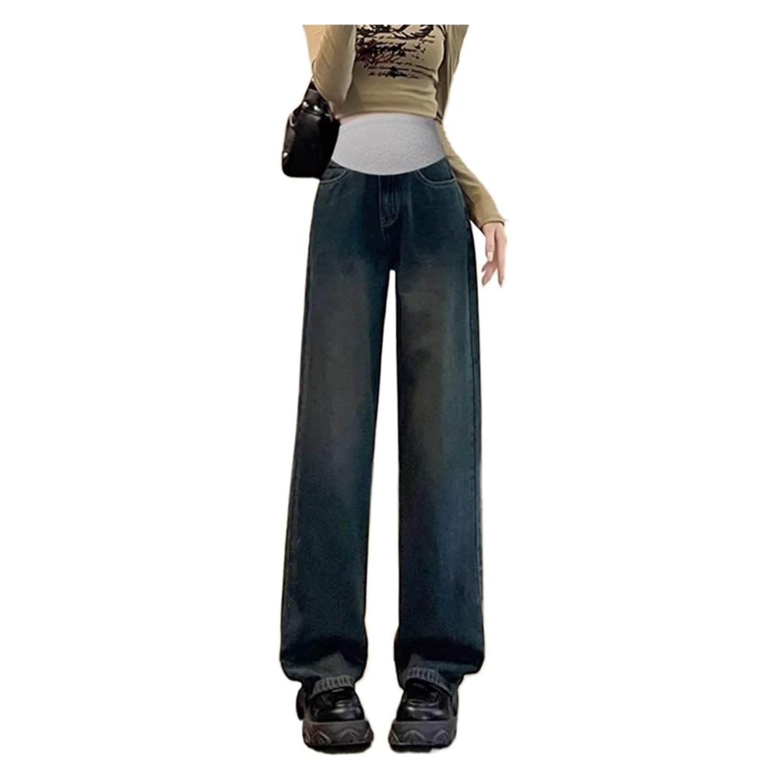 Pantalones Vaqueros de Maternidad, Ropa de Maternidad for Embarazadas, Pantalones Anchos de Pierna, Pantalones de Soporte Abdominal, Ropa de Embarazo(Blue2,M)