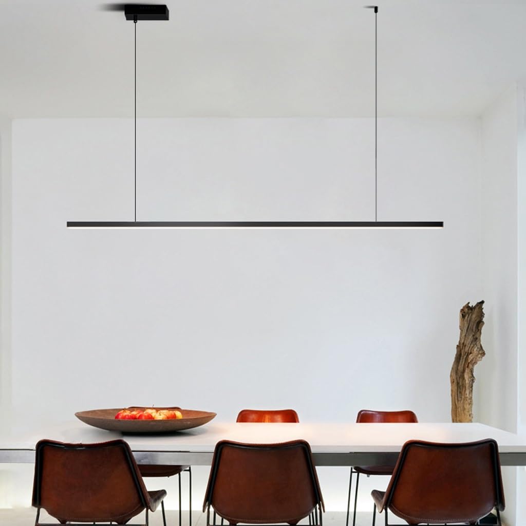 Suspension Luminaire LED Dimmable Moderne Luminaire Suspension Noir Salle À Manger Avec Télécommande Design Linéaire Réglable Lampe À Suspension Pour Îlot De Cuisine Bureau 150cm,64W