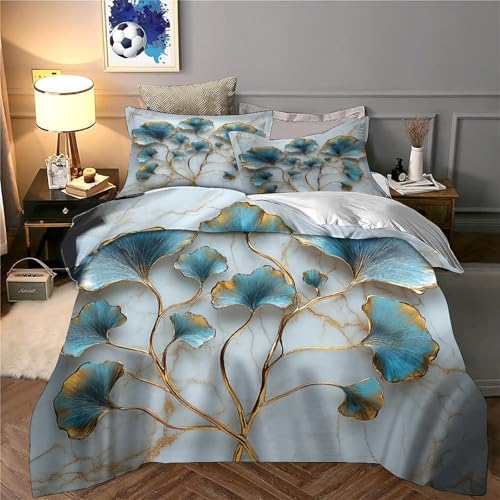Housse de Couette Ginkgo 200x200cm avec Parure de Lit 3D en Microfibre Douce