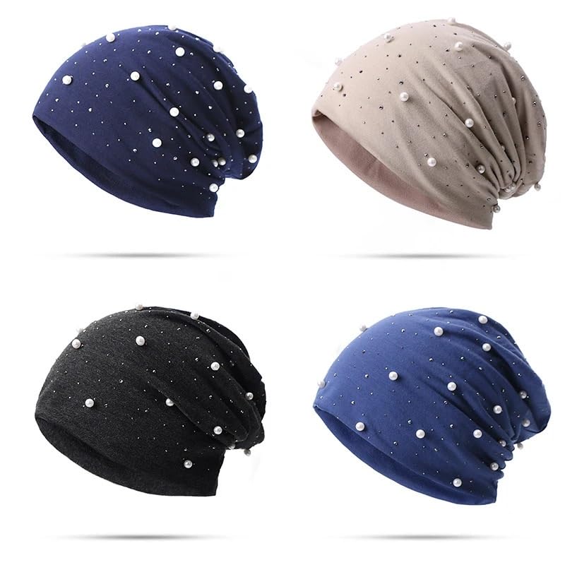 NEW Womens Gray Pearl and Rhinestone Beanie Windsor Rhinestone And Pearl Luxe Knit Beanie | Westland Mall main image 3