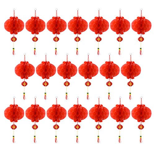 Coopay 20 Pieces Red Chinese Lanterns Decorations for Chinese New Year, Spring Festival, Lantern Festival Celebration Supplies Or Décor (10 Inches)