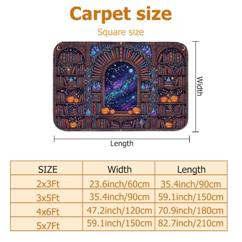 Alfombra de Halloween negra rectangular con estrellas místicas de pelo bajo para salón 3