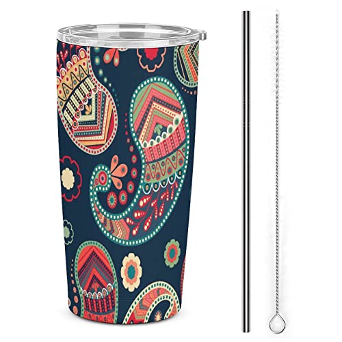 車用タンブラー エスニック柄 ペイズリー 車用ポットカップ 自動車カップ 車載用 水筒 タンブラー 真空断熱 ステンレス ふた付き 二重構造 ステンレスコップ アウトドア用 釣り 遠足登山 キャンプ バーベキュー 直飲み ジョッキ 広口 持ち運び ストロー