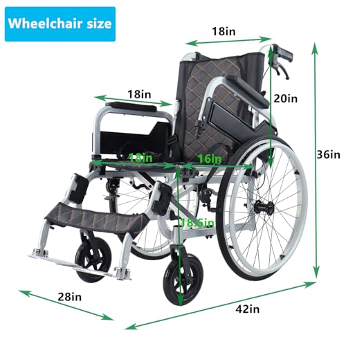 Aluminum Multifunctional Manual Wheelchair(only 18 lbs), No Assembly Required Wheelchairs for Adults, Swing Away Footrests, Quick Release 22 Inch Rear Wheels, 17” Seat Width