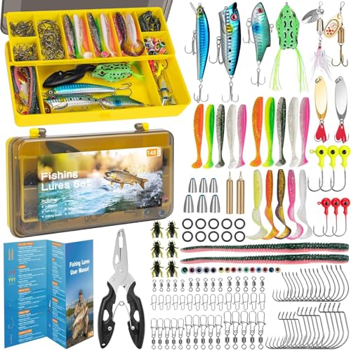 RISEMART 148PCS Angeln Köder Set mit Köderbox - Wobbler, Löffelblinker, Spinner, Jigs, Haken & Zubehör für Süß- & Salzwasser