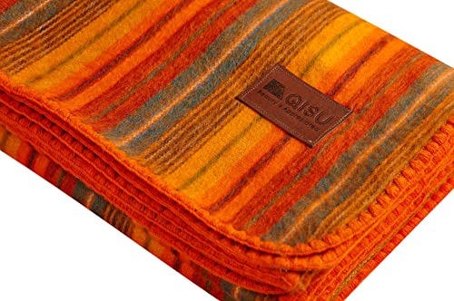 Image of QISU Alpaca Wool Blanket Throw | Large, Beautiful, Warm, Variegated | 85 x 65 inches | Ultra-Soft, Hypoallergenic and Breathable | Non-Itchy or Scratchy Fabric (Orange Variegated)