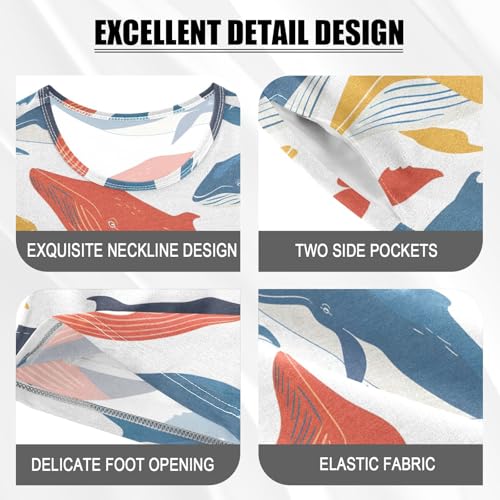 ALAZA Orange Yellow Blue Whale Pajamas Short Sleeve 2 Piece Sleepwear Top and Bottom Pajama Set Unisex4