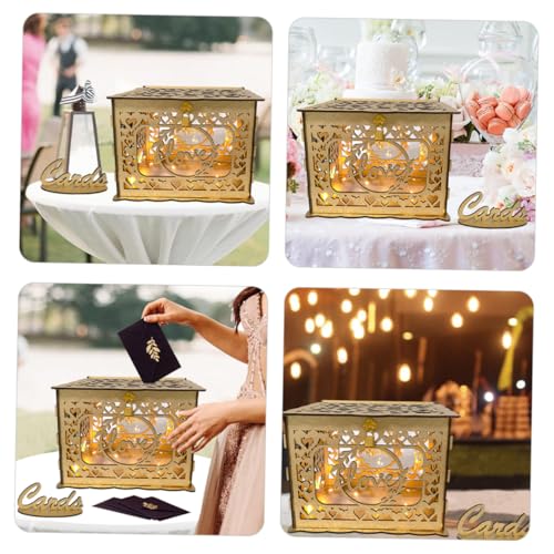 Caja de madera para tarjetas de boda contenedor de sobres con diseño hueco 4