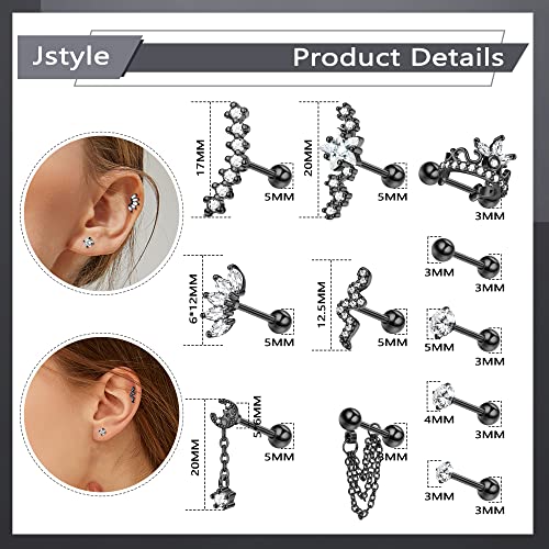 Jstyle 16 Gauge Cartilage Earrings for Women Hypoallergenic Surgical Stainless Steel Earring Sets for Multiple Piercing Daith Conch Tragus Helix Piercing Jewelry2