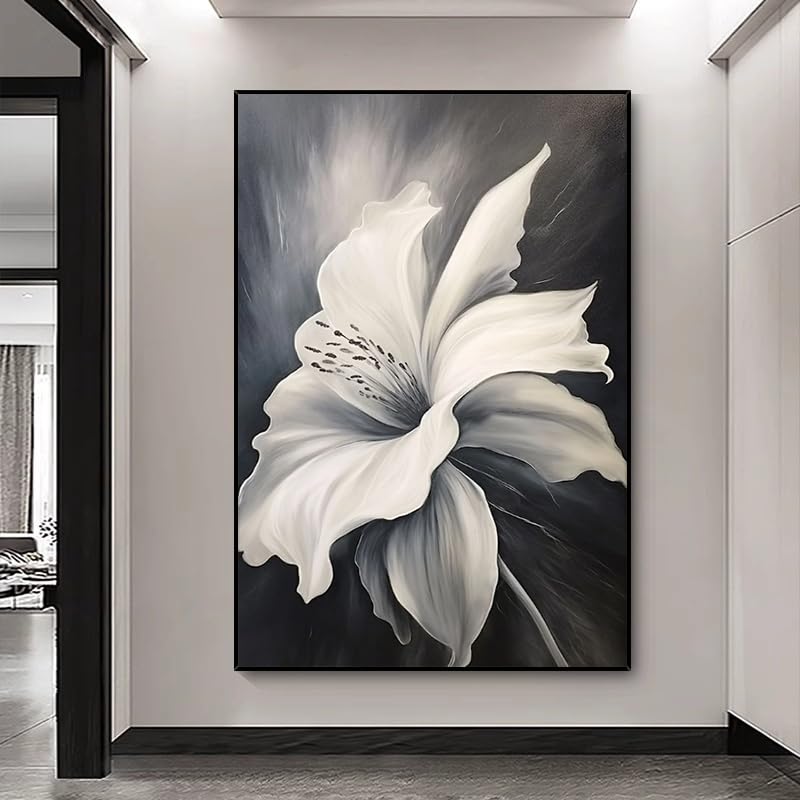 Genérico Cuadros Abstractos Modernos, Decoración De Pared Con Diseño De Flor De Lirio En Blanco Y Negro, 100% Pintada A Mano, Pintura Al Óleo Sobre Lienzo, Sin Marco, Arte De Pared Original, Te