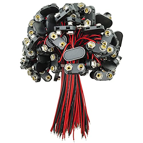 Image of VWEICYY 9 Volt Battery Connectors,100 PCS T-Type 9 Volt Battery Buckle Connector Hard Buckle Plastic Shell(T-Type, 100 PCS)