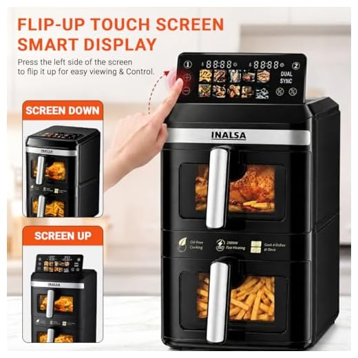 INALSA Double Basket Air Fryer 2800W & 14 L (7L+7L) Large Capacity |Non Toxic,BPA Free|PFOA Food Safety Certified|Cook 2 Full Meals Together|Flip Digital Screen|NutriFry DuoSlim