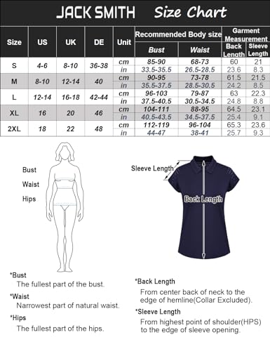 JACK SMITH Camisas polo femininas de golfe de manga curta dry fit tênis FPS 50+ blusas leves de trei