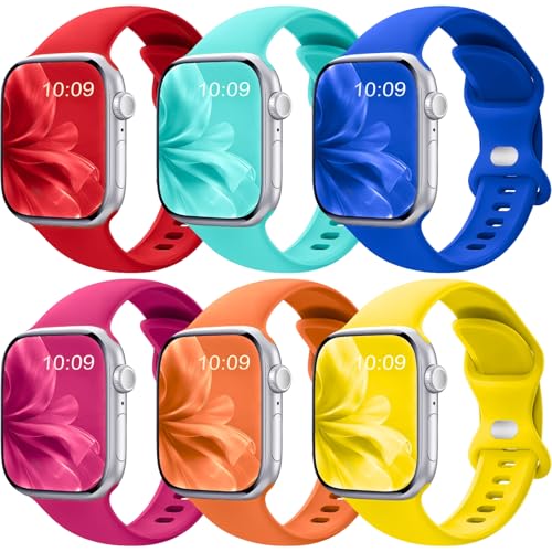 6 Pack Sport Band Compatible with Apple Watch Bands for Women Men, 38mm 40mm 41mm 42mm 44mm 45mm 46mm 49mm, Silicone Strap iWatch Band for Series 11 10 9 Ultra 8 7 6 5 4 SE 3 2 1