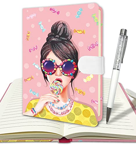 Hardcover Zeitschriften für Frauen Schreiben, 288 Lined Pages 13.5x 19 Blank College Ruled Mädchen Tagebuch Notizbuch für Notizen nehmen Incl. 1 Kristallkugelschreiber Kawaii Geschenk - Mädchen Cover