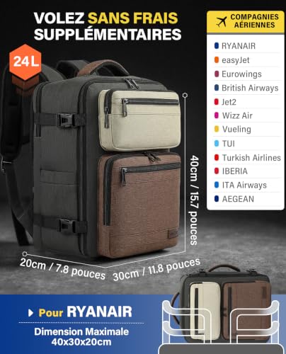 Sac Cabine Ryanair 40X30X20 : VANKEV Ryanair easyJet Eurowings Wizz Air Sac à Dos Voyage Cabine... – Image 2