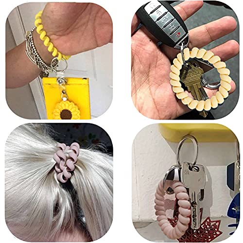 Image of BIHRTC Stretchy Wristlet Keychain Bracelet, Spiral Coil Spring Key Ring | Flexible Hands-Free Key Wristband for Office ID Badge, Gym, School, Hotel and Pool Locker Keys