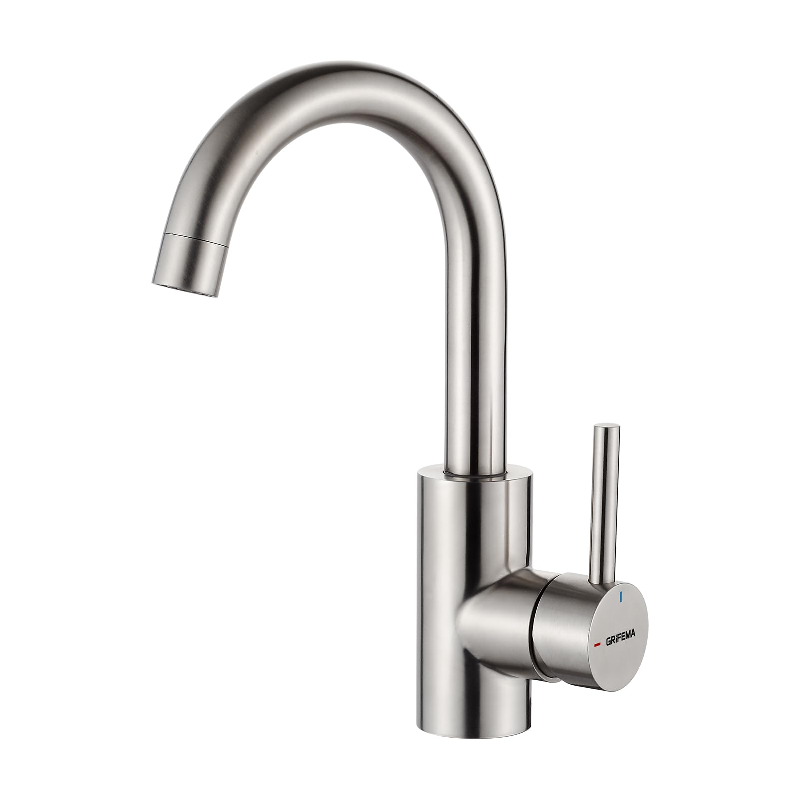 GRIFEMABasin Mixer Tap for Washbasin – 360° Swivel Stainless Steel Basin Faucet with Single Lever Hot & Cold Water Mixer, Water-Saving Aerator, Brushed Chrome Finish, Easy DIY Installation, G1002AGlobal Recycled StandardGlobal Recycled StandardGlobal Recycled Standard