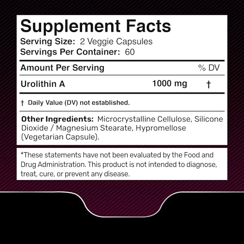 Liposomal Urolithin A Supplement Capsules 1,000mg - Urolithin A+ Supplement for Cellular Renewal & Mitochondrial Support, Ultra-Strength Muscle Health - Third-Party Tested 120 Capsules - Made in USA - Thumbnail 2
