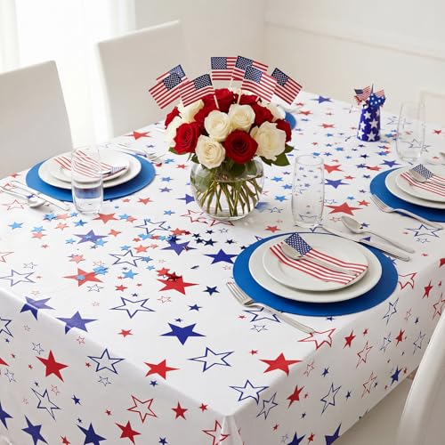 Image of Newwiee 6 Pcs 4th of July Patriotic Tablecloth Disposable American Flag Table Cloth Plastic Red White Blue Independence Day Rectangle Table Cover 250th Decoration(Funny Style,51x87)
