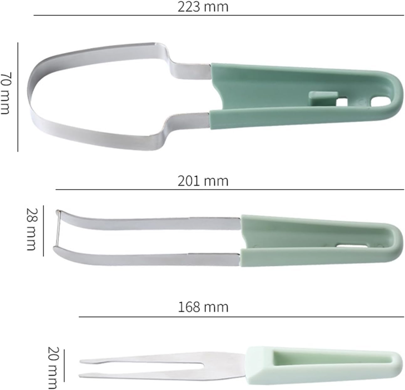 cortador de fruta 3 en 1, tenedor para melón de doble punta de acero inoxidable y cortador para sandía y frutas de verano (verde)