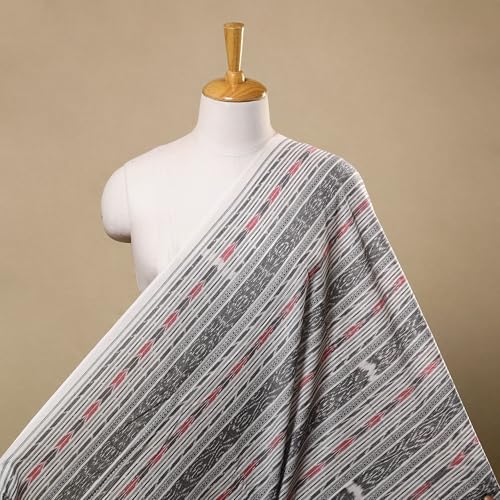 Image of Premium Sambalpuri Ikat Weave Pure Handloom Cotton Shirt Fabric Authentic Odisha Traditional Tie-Dye Craft, Soft Breathable Natural Cotton Material for Custom Tailoring, Casual & Formal Wear