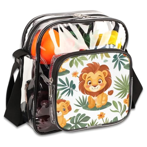 Clear Crossbody Bag Stadium Approved Animal Lions Transparent Bag for Festivals, Sports Events, Concerts,Beach Bag for Women Men Clear Purse with Front Pocket Messenger Bag with Adjustable Strap