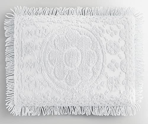 Image of Montgomery Ward Tufted Cotton Pillow Sham (White, Standard 26 inch x 20 inch) | 100% cotton decorative sham with tufted floral design and fringe trim, fits standard 26 x 20 in. pillows