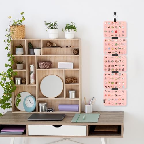 Image of PACMAXI Hanging Enamel Lapel Pin Display Panels Organizer With 5 Loose-leaf Board Pieces, Brooch Pin Enamel Pin Display Pages, Badge Collection Display Holder Holds At Least 120 Pins. (Pink)