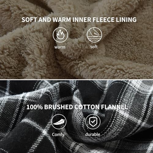 Image of Men's Sherpa Cotton Flannel Shirt Jacket Plaid Button Coat Pocket