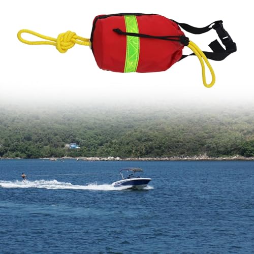 Perfeclan Wurfsack mit Seil, Seilwurfsack, 21 m tragbarer Rettungssack Rettungswurfleine mit Tasche für Wassersport, Schwimmen, Kanufahren, Bootfahren, Kajak, Segeln, Rot/Gelb mit Reflektorstreifen