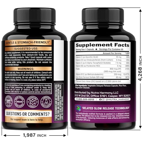 Image of Iron Supplement for Women - Iron 65mg (Ferrous Sulfate 325mg) - 60 Caps