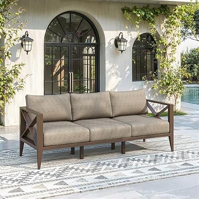 MAISON BACKYARDS Aluminum Outdoor Patio Furniture Set, 3 Seats Outdoor Sectional with 5.2" Thick Cushions, Patio Conversation Sets for Backyard,(Brown,3 Seats)